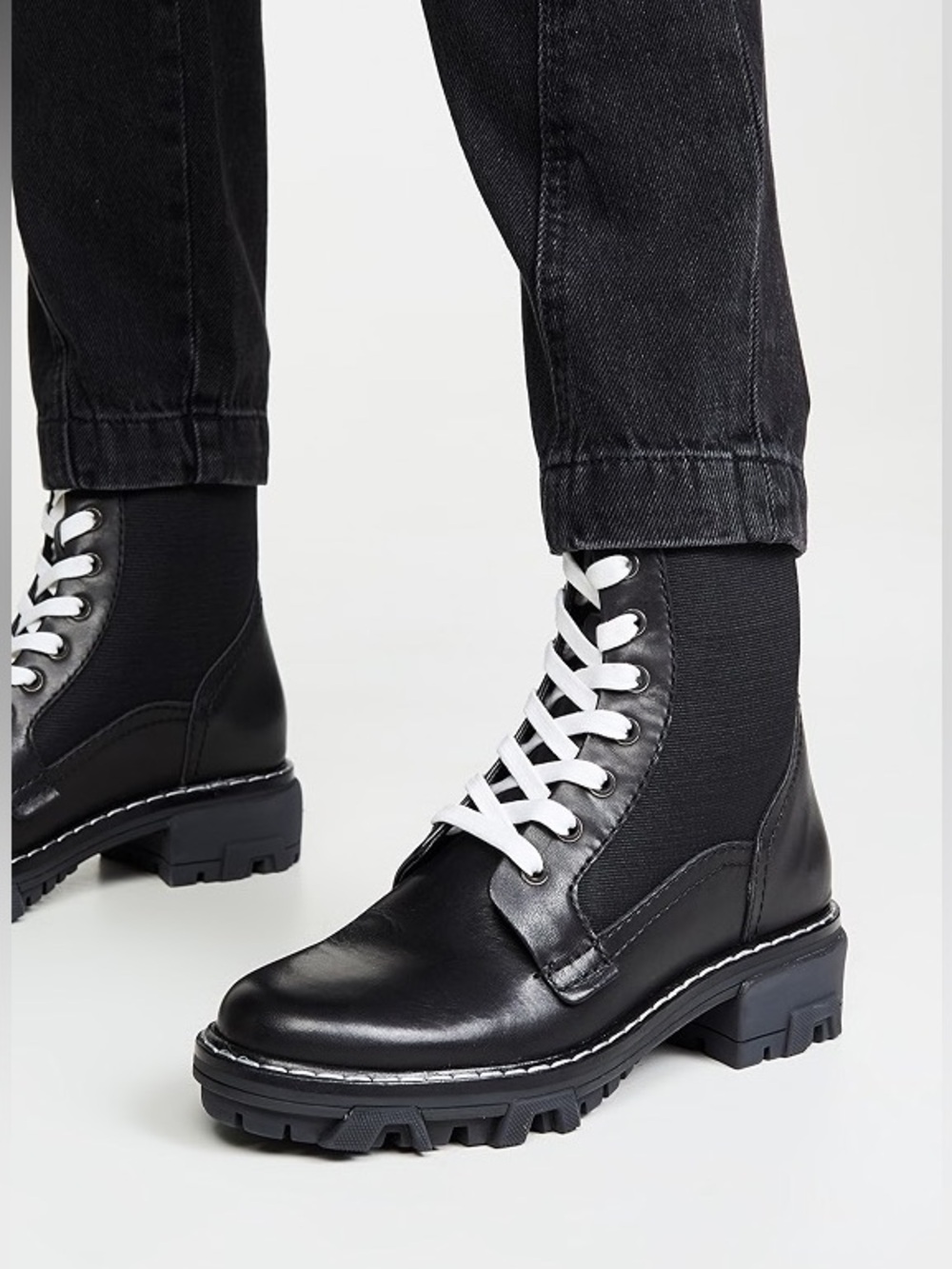 RAG & BONE Shiloh Combat Boots Black Leather Lace Up Size 37